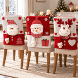 Knitted 3D Santa Snowman Reindeer Christmas Chair Covers, Red & White Xmas Dining Chair Back Slipcovers