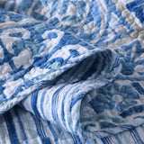 Coastal Boho Blue Portuguese Tile Print Quilted 3‑Piece Bedding Set