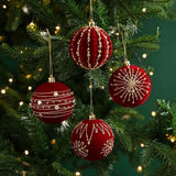 Burgundy Flocked Christmas Baubles, Glitter Hanging Ornaments