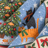 Christmas Tree Cats Quilted 3-Piece Bedding Set