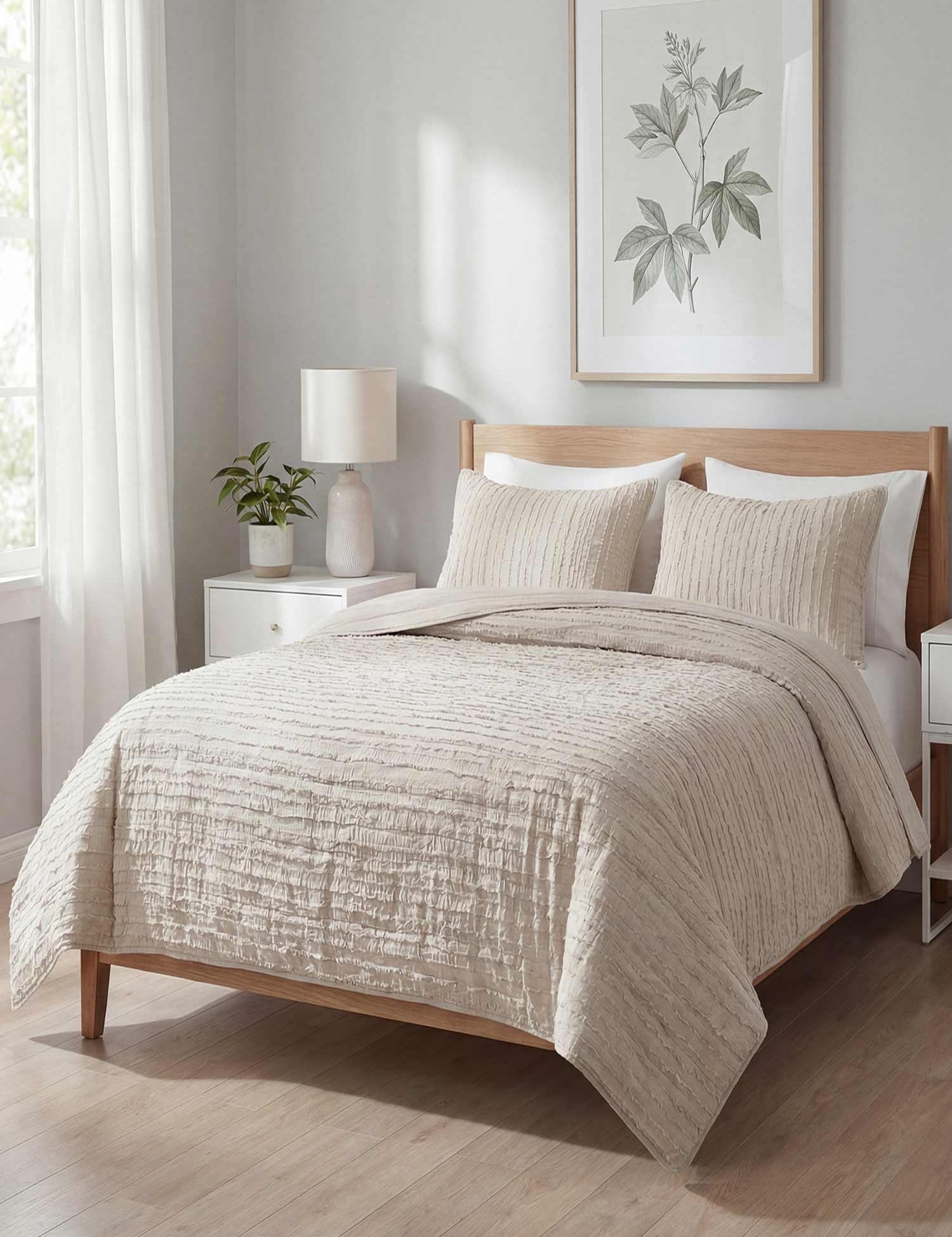 Solid Color Quilted 3‑Piece Bedding Set