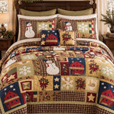 Rustic Snowman Star Patchwork Quilted 3-Piece Bedding Set