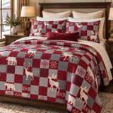 Woodland Deer Christmas Patchwork Quilted 3-Piece Bedding Set