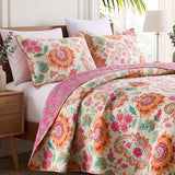 Boho Colorful Paisley Floral Patchwork Quilted 3‑Piece Bedding Set