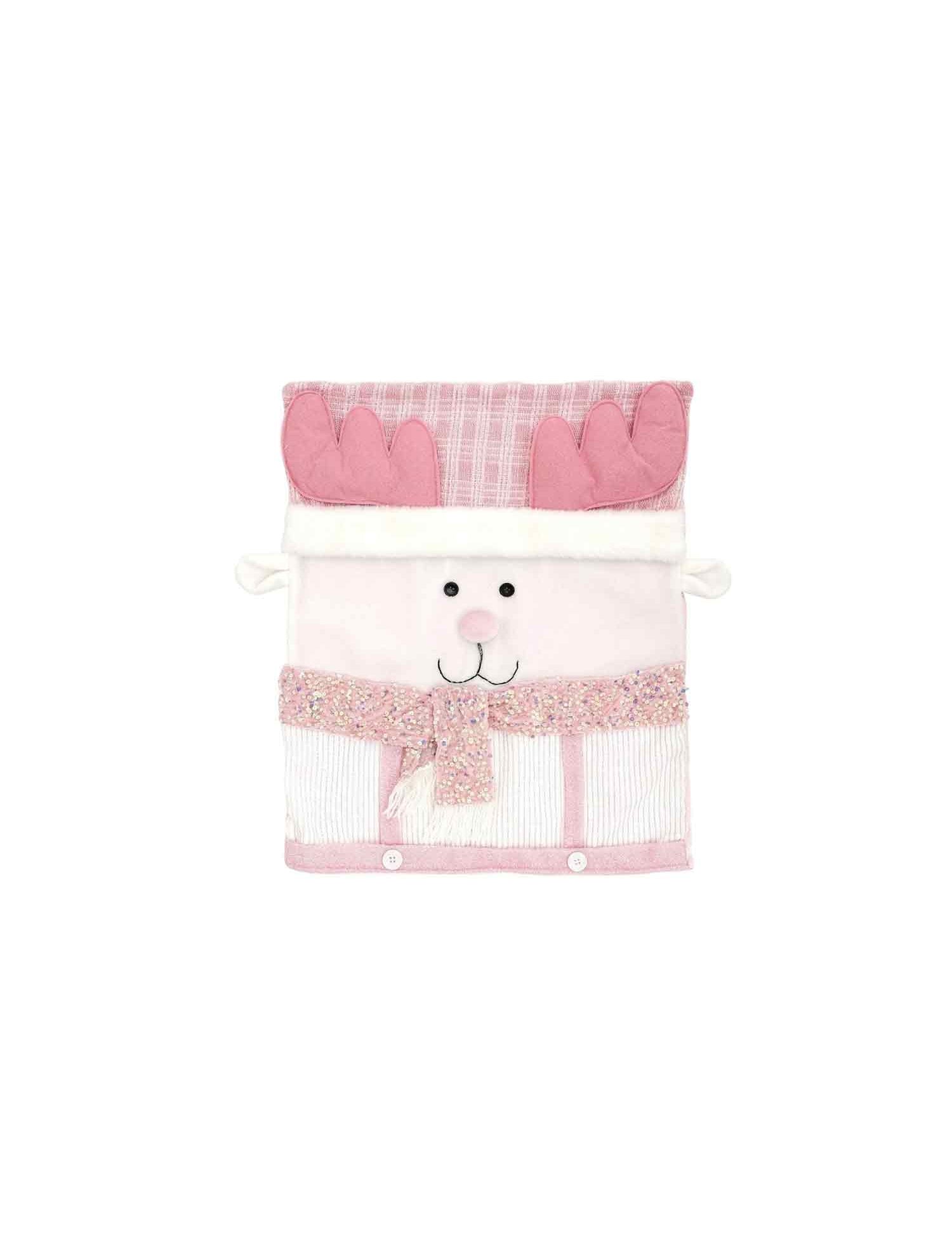 Pink Christmas Chair Back Covers, Reindeer Santa Snowman Xmas Dining Chair Slipcovers