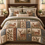 Woodland Deer Botanical Quilted 3-Piece Bedding Set