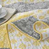 Yellow Grey Paisley Stripe Quilted 3‑Piece Bedding Set