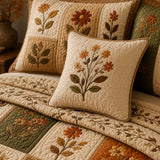 Autumn Botanical Quilted 3-Piece Bedding Set – Luxury Quilted Bedding with Matching Pillow Shams