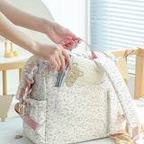 Floral Quilted Baby Diaper Bag Backpack With Stroller Straps