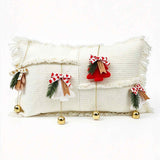 Cream Christmas Tree Bell Fringed Lumbar Pillow Cover