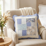 Blue Ditsy Floral Patchwork Quilted Pillow Cover