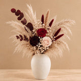 Burgundy Ivory Rose Pampas Preserved Bouquet - Classic
