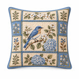 Bluebird Hydrangea Garden Quilted Pillow Cover