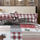 Moose Rustic Cabin 100% Cotton Quilted 3-Piece Bedding Set