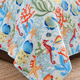 Coastal Coral Reef Reversible 100% Cotton Quilted 3-Piece Bedding Set