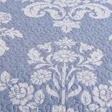 Vintage Cottage Blue Floral Print Quilted 3‑Piece Bedding Set