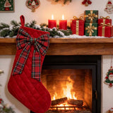 Red Quilted Velvet Christmas Stocking with Plaid Bow