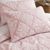 Pink Damask Floral Quilted 3-Piece Bedding Set