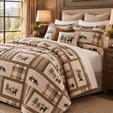 Moose and Deer Forest Plaid Quilted 3-Piece Bedding Set