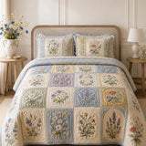 Wildflower Quilted 3-Piece Bedding Set – Classic Americana Quilted Bedding With Matching Pillow Shams