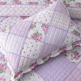 Lavender Rose Patchwork Quilted 3-Piece Bedding Set