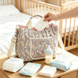 Floral Quilted Convertible Mommy Diaper Tote Bag