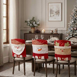 3D Santa Snowman Reindeer Christmas Chair Covers, Red Hot Stamping Xmas Dining Chair Back Slipcovers