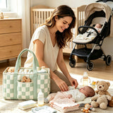 Modern Sage Green Checkerboard Nursery Storage Caddy - Cute Portable Diaper Basket