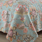 Teal Blue Vintage Garden Harvest Floral Patchwork Quilted 3‑Piece Bedding Set
