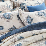Coastal Sea Shell Coral Print Quilted 3‑Piece Bedding Set