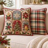 Traditional Christmas Motif & Plaid Quilted Pillow Covers 2-Piece Set