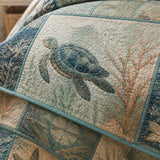 Sea Turtle Quilted 3-Piece Bedding Set – Classic Americana Quilted Bedding With Matching Pillow Shams