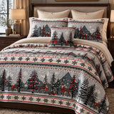 Winter Forest Deer Mountain Fair Isle Quilted 3-Piece Bedding Set