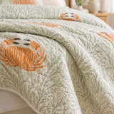 H.PAI Orange Crab Coastal Quilted 3-Piece Bedding Set