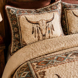 H.PAI Longhorn Skull Western Quilted 3-Piece Bedding Set – Vintage Ranch Style Quilted Bedding with Matching Pillow Shams