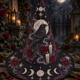 Moonlit Raven Rose Quilted Witch Hat – Gothic Celestial Halloween Hat