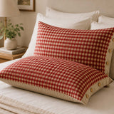 Red Gingham Plaid 100% Cotton Quilted Pillow Sham Set of 2