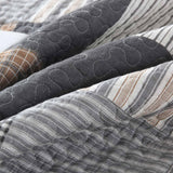 Grey Brown Plaid Patchwork Quilted 3‑Piece Bedding Set
