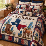 Texas Longhorn Bluebonnet Star Patchwork Quilted 3-Piece Bedding Set