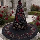 H.PAI Black Rose Raven Victorian Gothic Handcrafted Quilted Witch Hat
