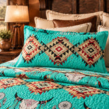 Turquoise Western Longhorn Dreamcatcher Quilted 3-Piece Bedding Set