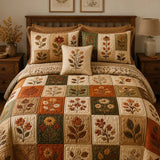 Autumn Botanical Quilted 3-Piece Bedding Set – Luxury Quilted Bedding with Matching Pillow Shams