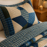 Navy Denim Blue Star Print Quilted 3‑Piece Bedding Set