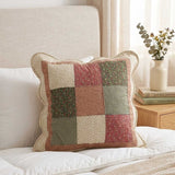 Red Green Floral Gingham Patchwork Quilted Pillow Cover