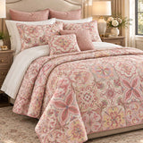 Pink Mediterranean Floral Tile Quilted 3-Piece Bedding Set