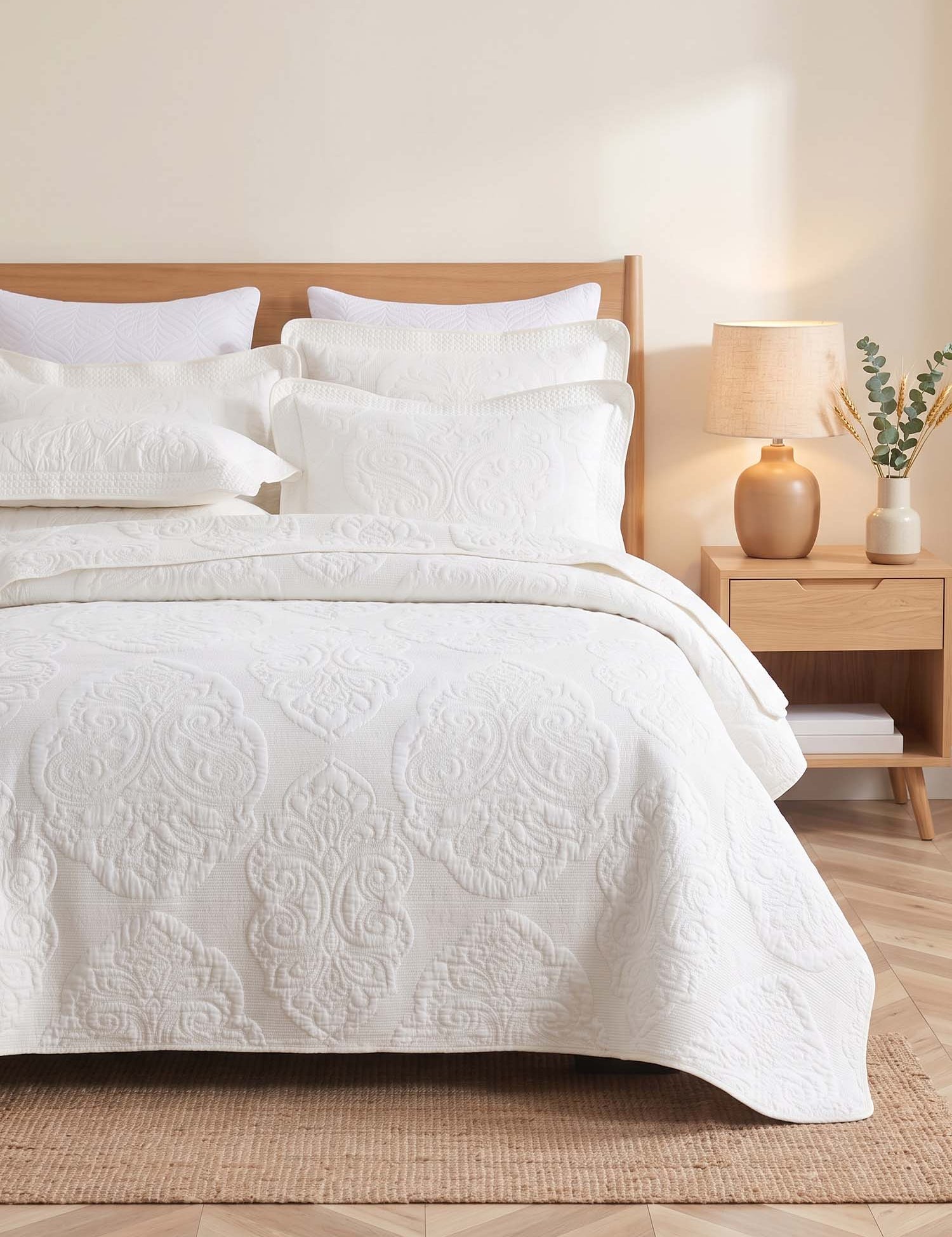 Damask Quilted 3-Piece Bedding Set