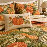 H.PAI Pumpkin Gourd Floral Autumn Harvest Quilted 3-Piece Bedding Set