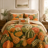 H.PAI Pumpkin Gourd Floral Autumn Harvest Quilted 3-Piece Bedding Set