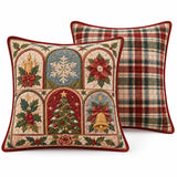 Traditional Christmas Motif & Plaid Quilted Pillow Covers 2-Piece Set
