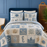 Coastal Ocean Quilted 3-Piece Bedding Set – Luxury Quilted Bedding with Matching Pillow Shams